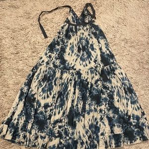 Blue ikat print maxi halter dress